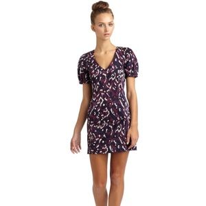 French Connection V Neck Purple Burgundy Pendragon Dress - Size 4